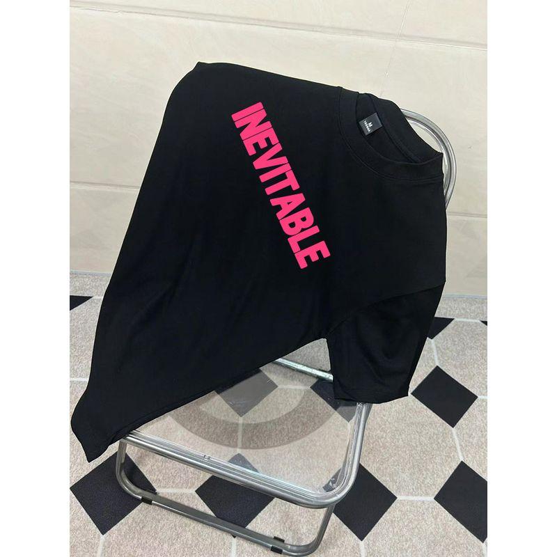 

American Street Small Neckline Letter Print Loose Short Sleeve T-Shirt Men s 2025 Summer Ins Fashion Brand Half Sleeve Tops Black S [245g heavy cotton]]