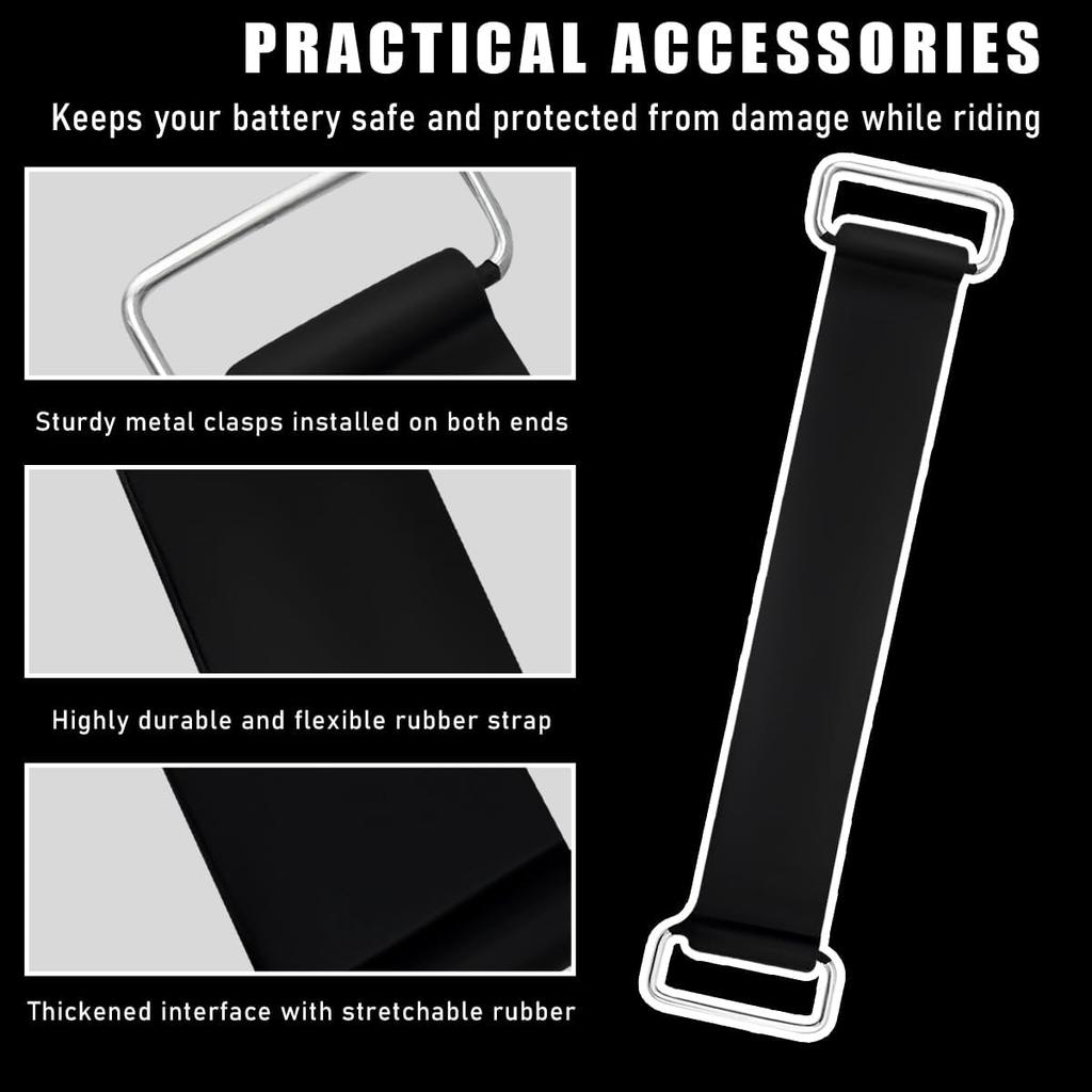2-Piece Motorcycle Battery Strap, Stretchable Rubber Band Battery Holder Belt with Metal Buckle