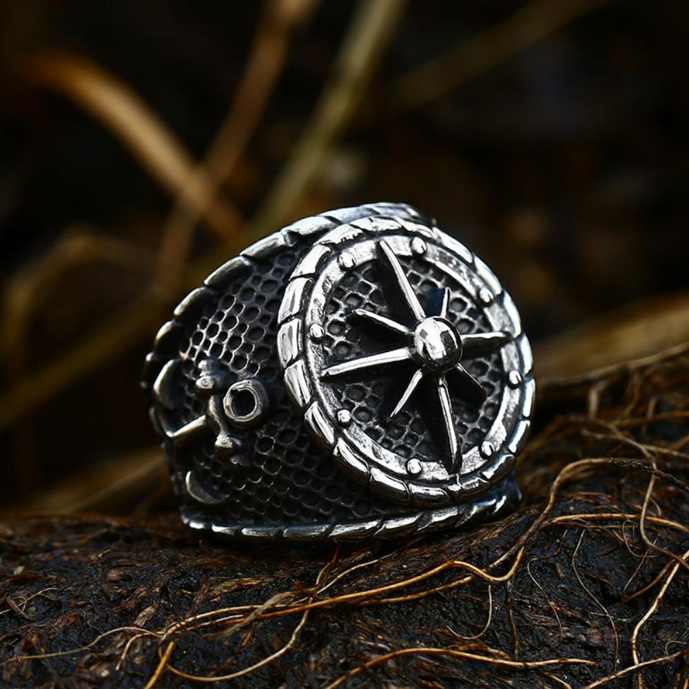 Retro Compass Titanium Steel Ring, European and American Men's Stainless Steel Casting Boat Anchor Ring