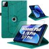 Case + Tempered Glass for Xiaomi Pad 8 /8 Pro/7/7 Pro/9, Shockproof Rotating Tree Pattern Leather Effect Green