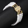 Adjustable Stretchable Pearls Bead Strand Bracelet With 6mm Pearls Crystal Embellished Wrist Chain For Casual Outfits
