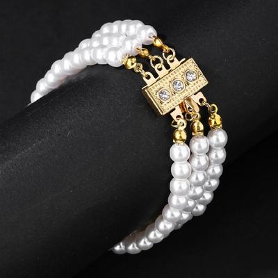 Adjustable Stretchable Pearls Bead Strand Bracelet With 6mm Pearls Crystal Embellished Wrist Chain For Casual Outfits
