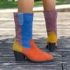 Fashion Multi-color Spliced Pointed-toe Suede Sleeve Soft Sole Non-slip Wear-resistant Square Heel Mid-barrel Single Shoe