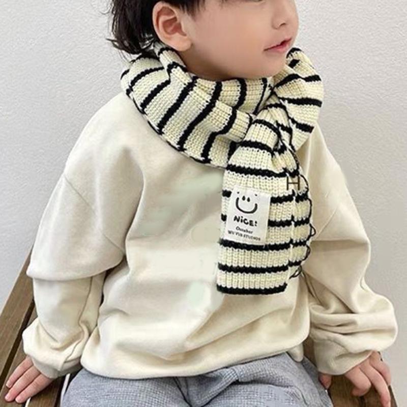 Children Neck Scarves with Stripe Pattern Warm Knitted Neckerchief Versatile for Children Fashionable Winter Accessories
