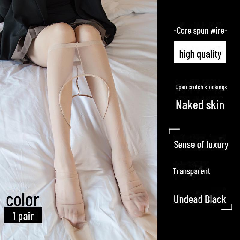 Women's Open Crotch Black Stockings - Ultra-Thin, 0D, Anti-Snag, Hand-Tearable, Sexy, and Customizable.