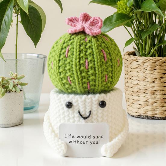 Crochet Cactus Potted Plants, Handmade Knitted Cactus for Home Office Car Decoration, Decorative Plants for Lasting Beauty, Gift for Women Family