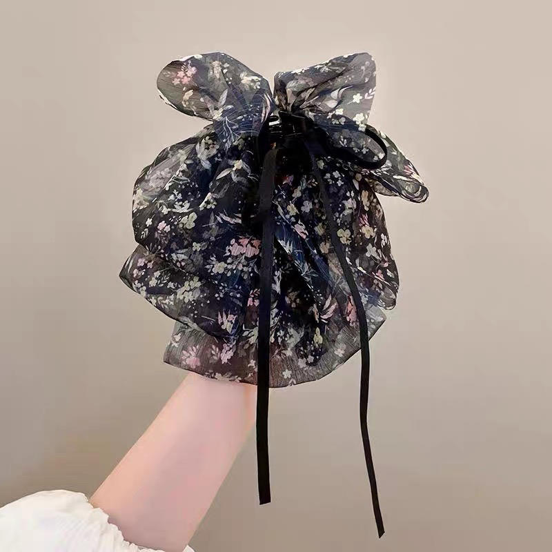 Elegant Women Large Bow Hair Claw Chiffon Big Bowknot Stain Bow Barrettes Hairpin Women Color Ponytail Clip Exquisite Sweet Hair Accessories