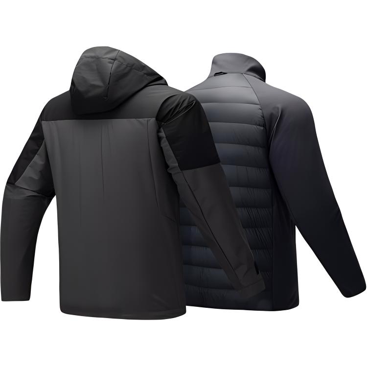 Anta Training Series Color Block Hooded Jacket Men Outerwear Basic-Black Dark-Soy-Gray 152447632N-3