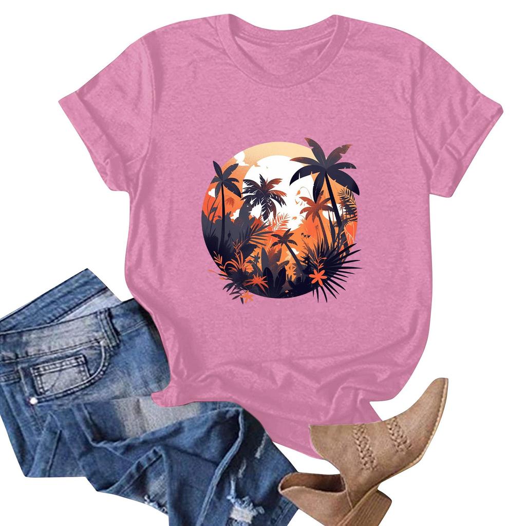 Women's Fashion Casual Hawaiian Print Short Sleeve T-Shirt Top Short Sleeve T-Shirt Top