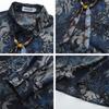 American Vintage Blue Baroque Long Sleeve Shirt Loose Casual Button-Down Top Men Women