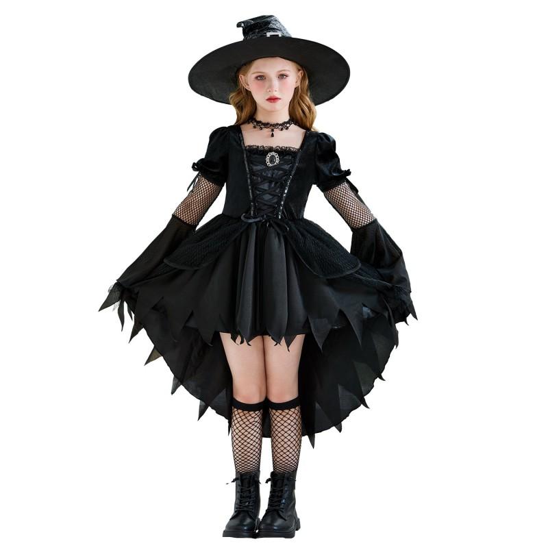 Girls Halloween Witch Costume Vampire Mesh Dress Kids Party Stage Performance Outfit