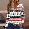 Women's T Shirt Tee Christmas Printed Button Long Sleeve Tunic Daily Weekend Fashion Basic V- Neck Regular Top