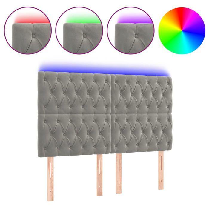 VidaXL Tête de Lit à LED Meuble de Chambre à Coucher Accessoire de Lit Double Tête de Cadre de Lit Intérieur Gris Clair 3122814