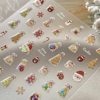 5D Jelly Shell Gloss Christmas Nail Art Stickers Santa Claus Snowflake Christmas Tree Cookie Bags Nail Stickers Decorations