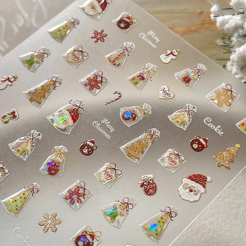 5D Jelly Shell Gloss Christmas Nail Art Stickers Santa Claus Snowflake Christmas Tree Cookie Bags Nail Stickers Decorations