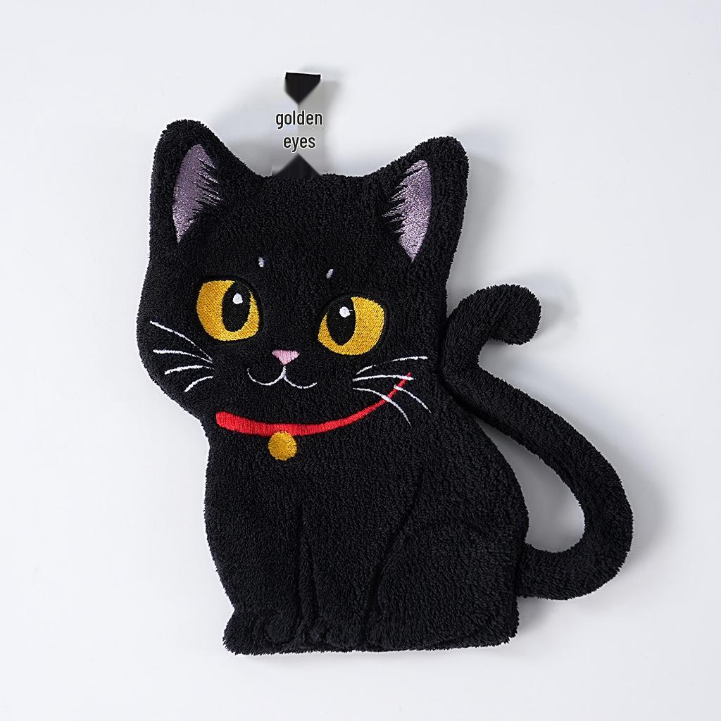Black Cartoon Cat Hand Towel - Soft and Absorbent for Bathroom and Kitchen