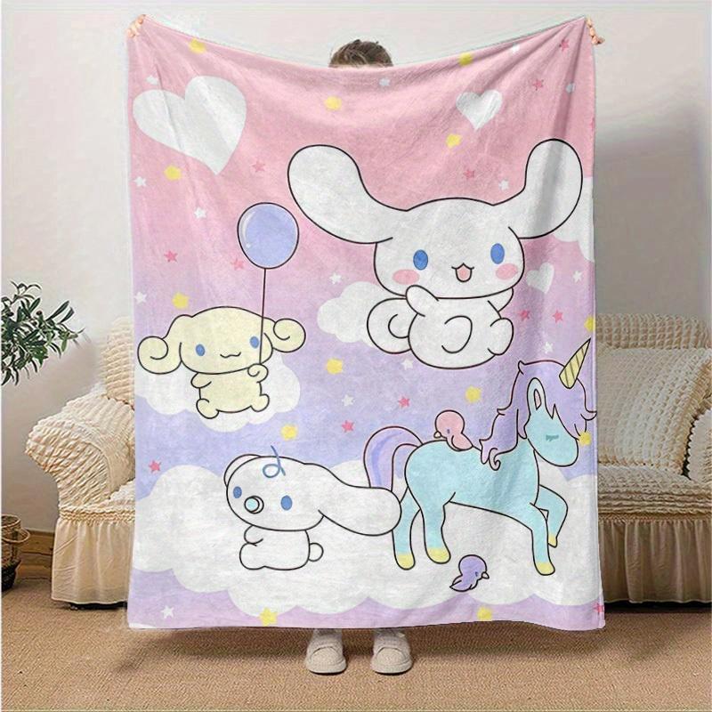 1pc, Sanrio Adorable Unicorn and Bunny Home Decor Blanket: Perfect Gift for Bedroom, Living Room, Travel, Camping, Car, Beach, Office Nap, Cozy Flanne