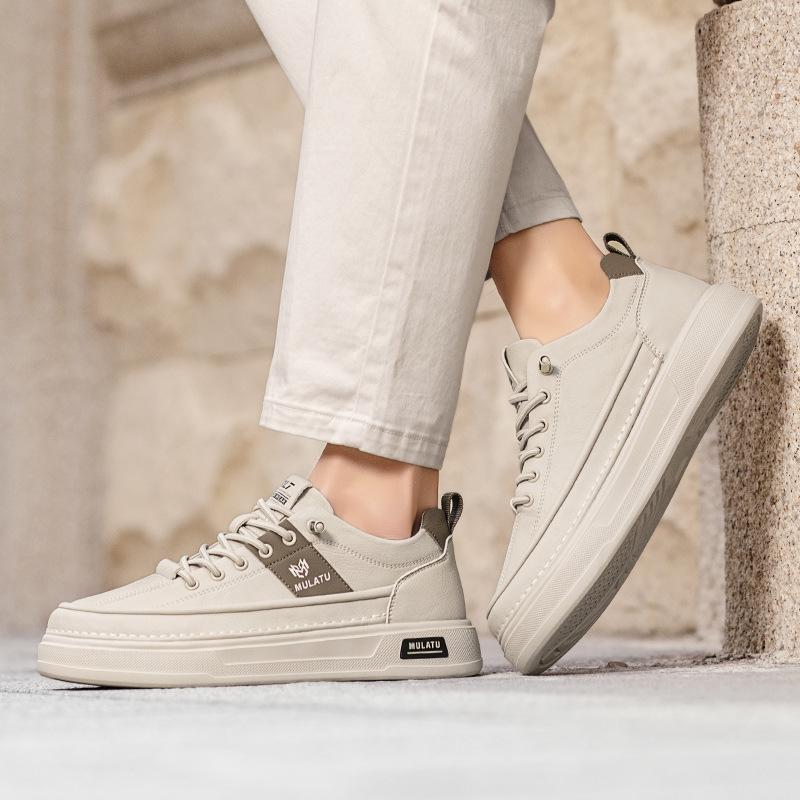 Men'S Shoes Autumn Tide Brand High-End White Shoes Heightening Sports And Leisure Leather Board Shoes