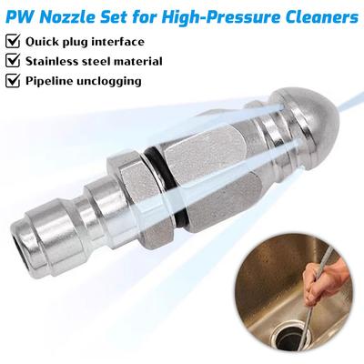 Professional Pressure Washer Drain Cleaning Nozzle High Pressure Water Jet Pipe Nozzle Unclogging Steel Sewer & Pipe Maintenance