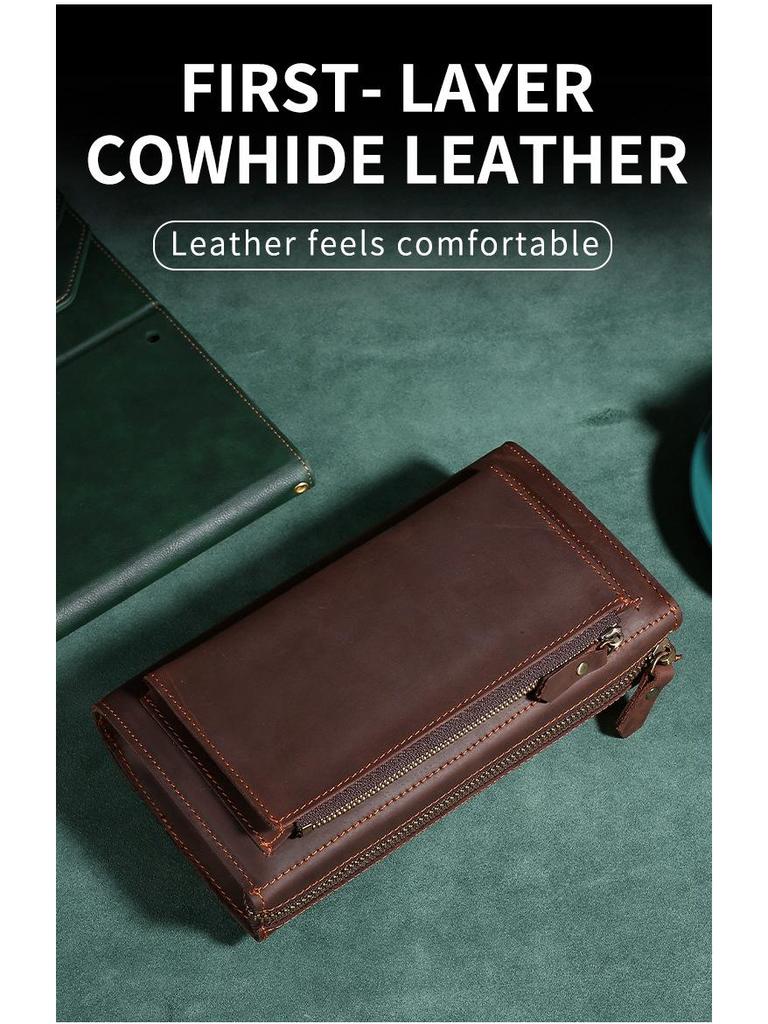 Men's Genuine Crazy Horse Leather Vintage Clutch & Phone Bag