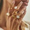 Design Sense Liquid Metal Glossy Ring Set, Baroque Imitation Pearl Open Ring