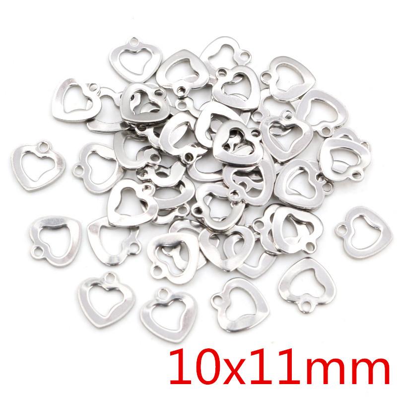 

50pcs/lot No Fade Charms 316 Stainless Steel Hollow lovely heart Charms handmade Craft pendant Jewelry making,DIY for necklace