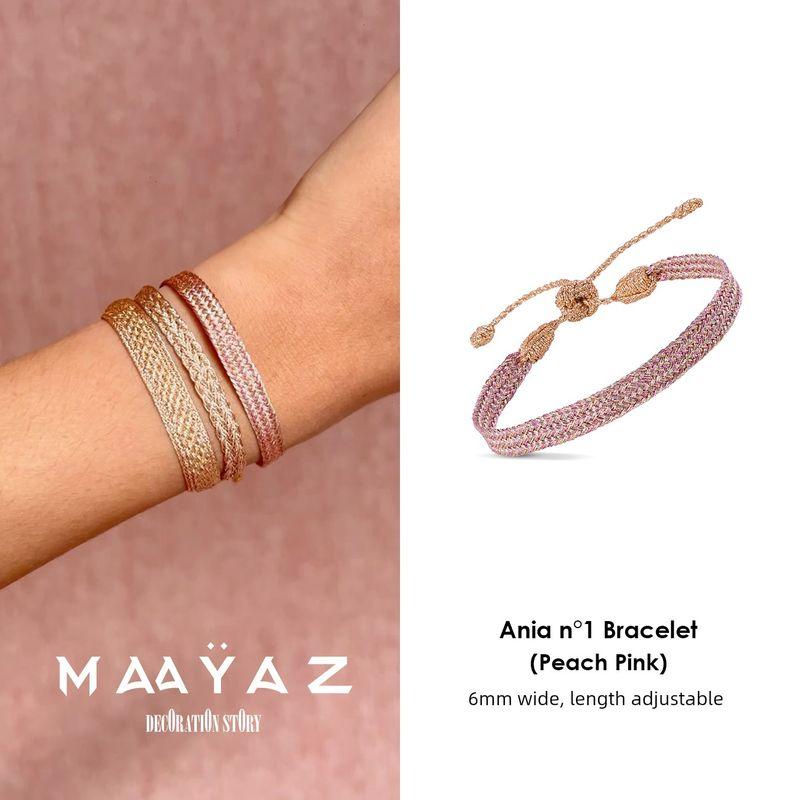 

В наличии Maayaz Morocco Нишевый бренд Благородный плетеный Сфифа Цвет золотой нити Браслет Регулируемый ремешок для переноски Ania Pink 6mm Bracelet In Stock