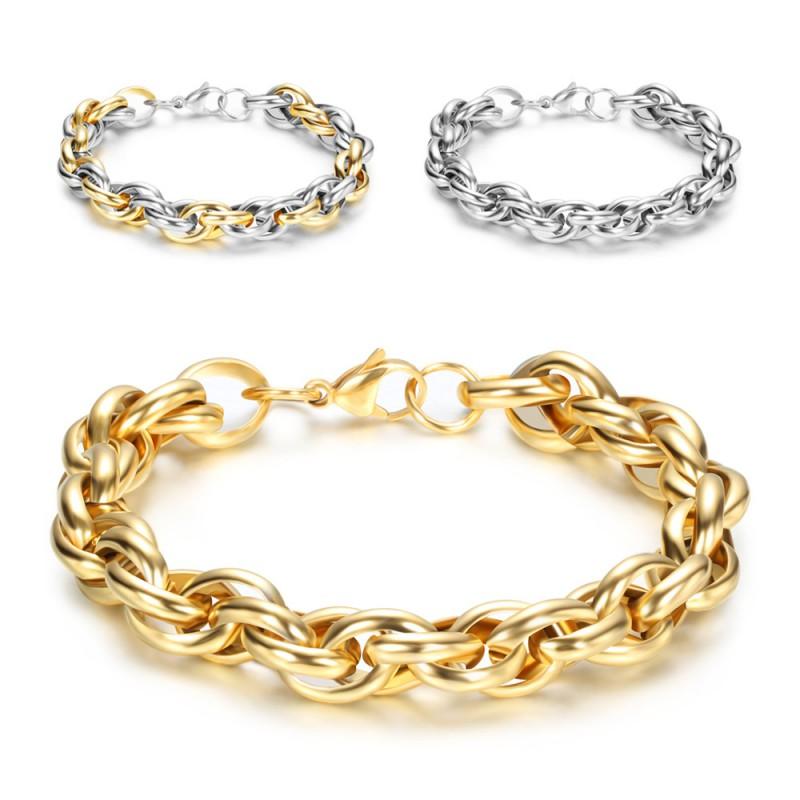 Mens Punk Style 10mm Stainless Steel Twisted Rope Bracelet With 18K Gold Plated Accents Geometric Design