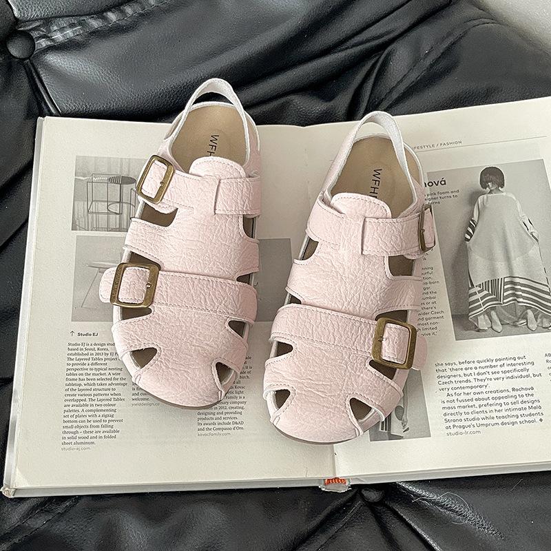 Fashion Retro Imitation Leather Hollow Two Wear Bag Head Sandals Women's 2025 Summer New Casual Versatile Half-drag Sandals
