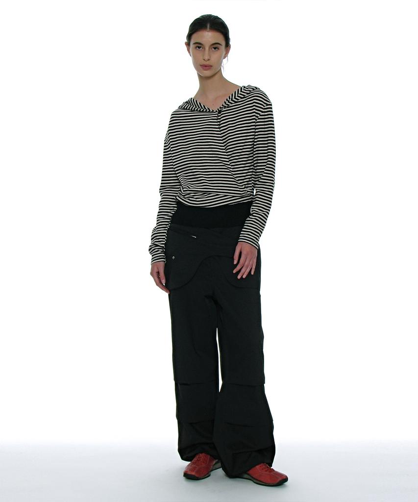 PARTIMENTO WOMEN 2Way Belted Layered Parachute Pants_Black