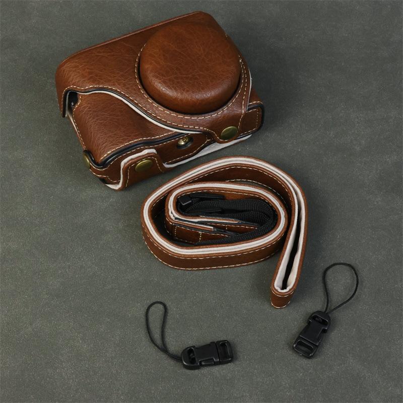 Sac d'appareil photo rétro en cuir PU Étui rigide Couverture demi-corps Adapté pour Panasonic LUMIX TZ99/ZS99 Base Coque perforée