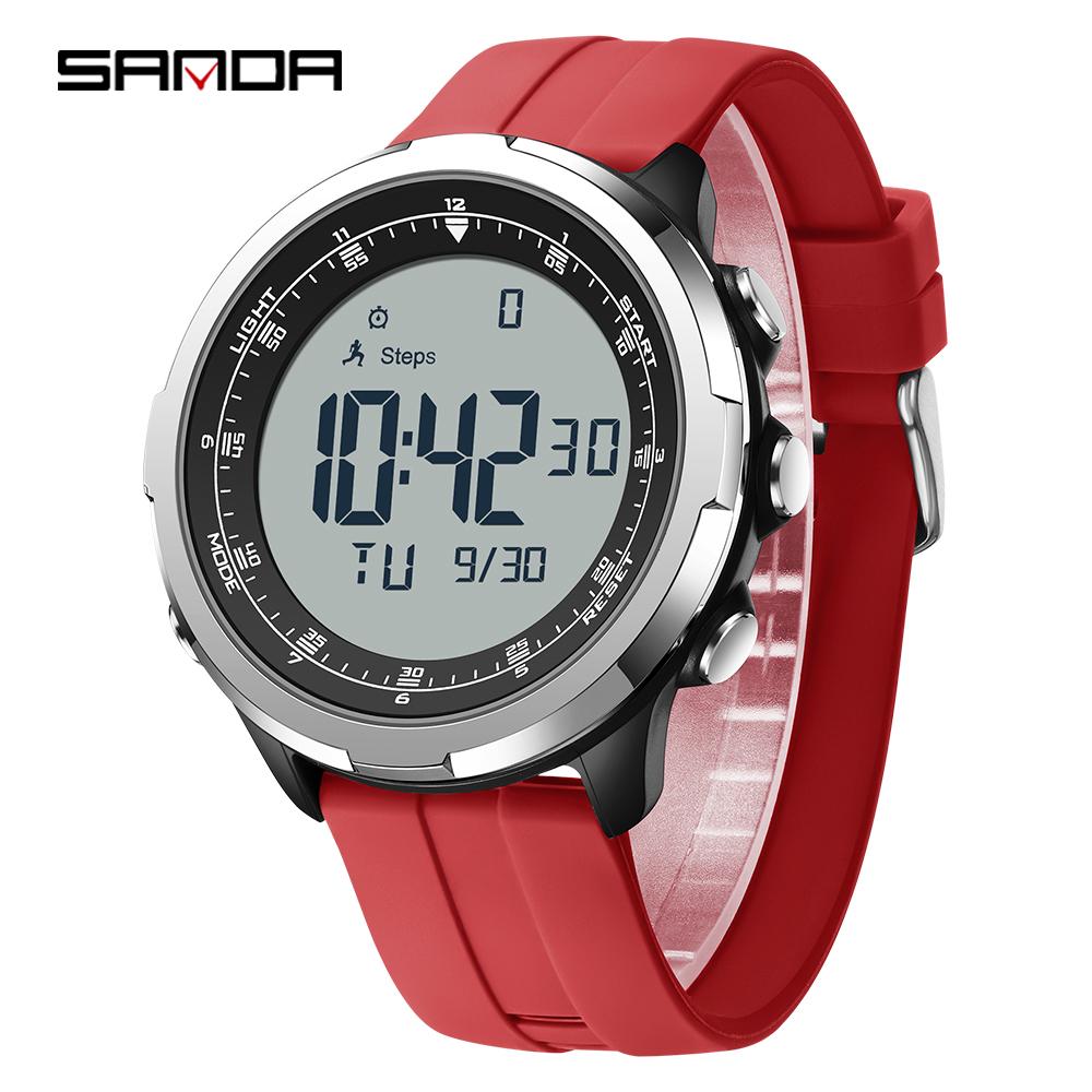 SANDA 9065 Fashion Men's Electronic Watch Simple Night Light Calendar Alarm Clock Waterproof and Shockproof Men's Digital Watch