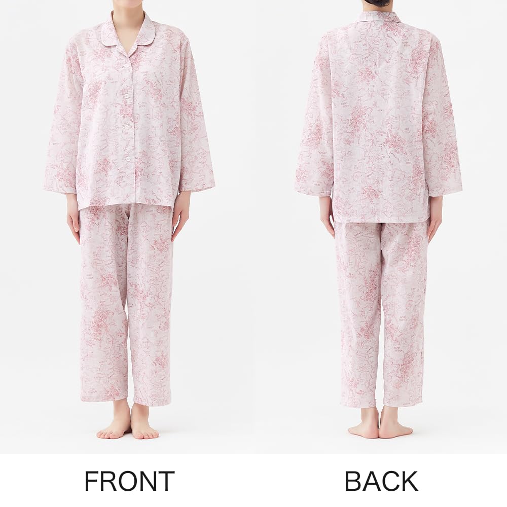 Gunze Long Sleeve Pajamas with Elastic Sleeve and Leg Made in Japan Women's Holes, Moisture-Wicking, Quick-Drying, Eco-Friendly, Twin-Leg Pattern,
