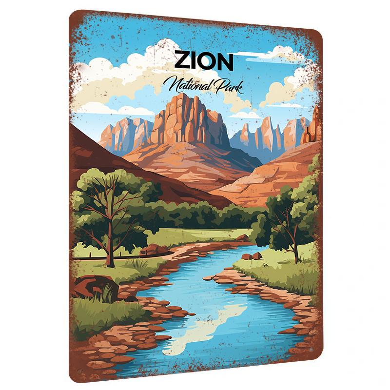 Zion National Park Vintage Metal Wall Art Retro Travel Poster Home Decor Scenic Landscape Decoration 20x30cm(7.8x11.8inch)