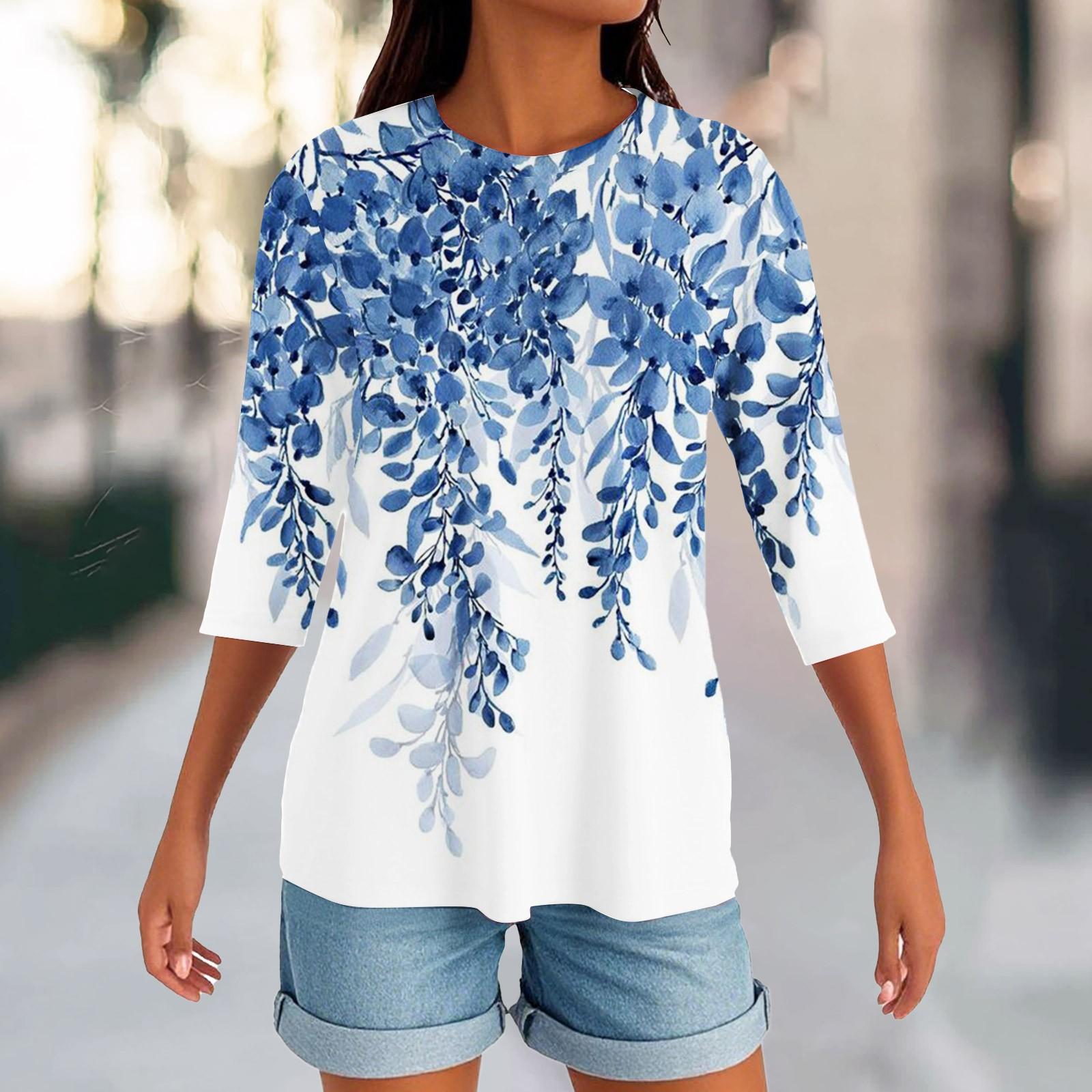 

Женский круглый вырез с разрезом по низу, модный повседневный однотонный топ с рукавом три четверти XXL синий