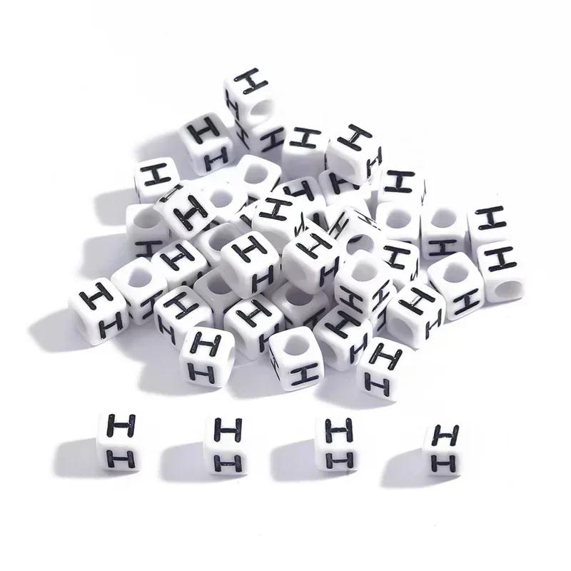 100-500pcs Acrylic A-Z Letter Bead White Square Cube Alphabet Bead for Jewelry Making Diy Bracelet Necklace Earrings Accessories