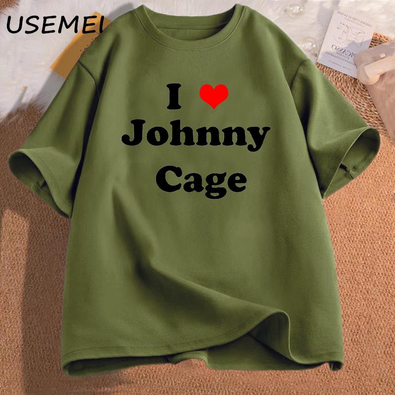 I Love Johnny Cage Men's Cotton T-shirt Short Sleeves Unisex Man Clothing Streetwear Graphic T Shirts Oversized Male Clothes