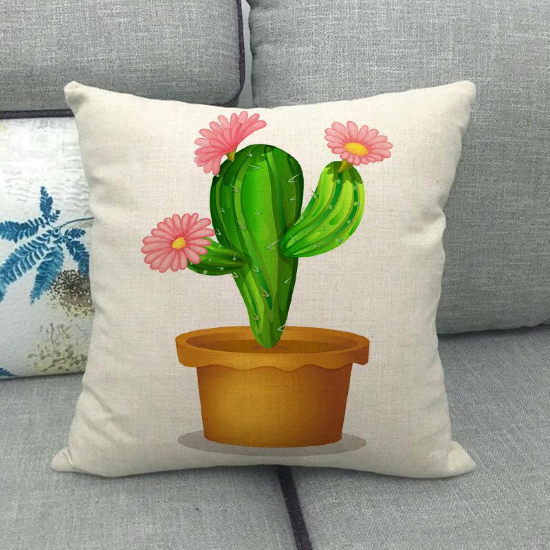 Cartoon Green Potted Cactus Digital Printing Short Plush Pillow Covers For Car Sofa Office Cushion Cover Home Goods 60X60Cm