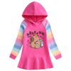 Girls' Ruffle Rainbow Hoodie Dress - Long Sleeve, Pleated, Princess Style