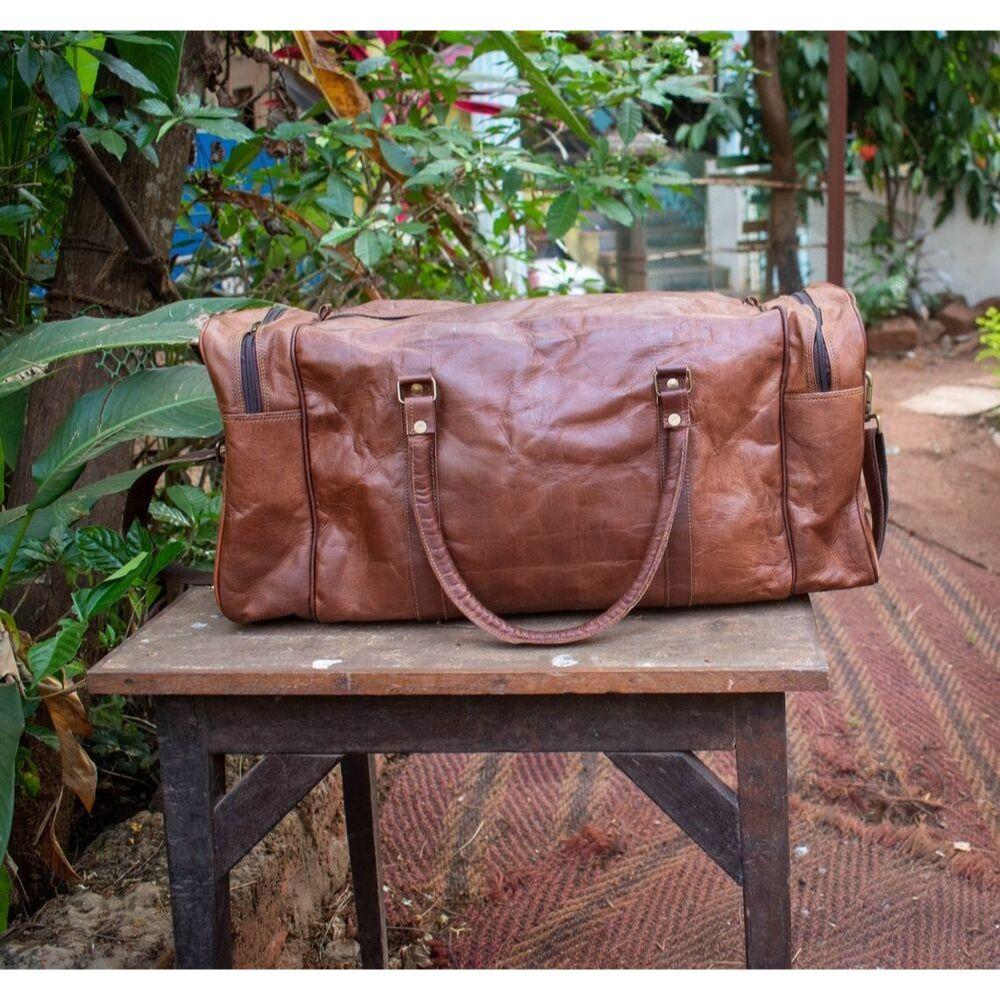 Men's Genuine Goat Leather Vintage Gym Traveler Travel Luggage Bag