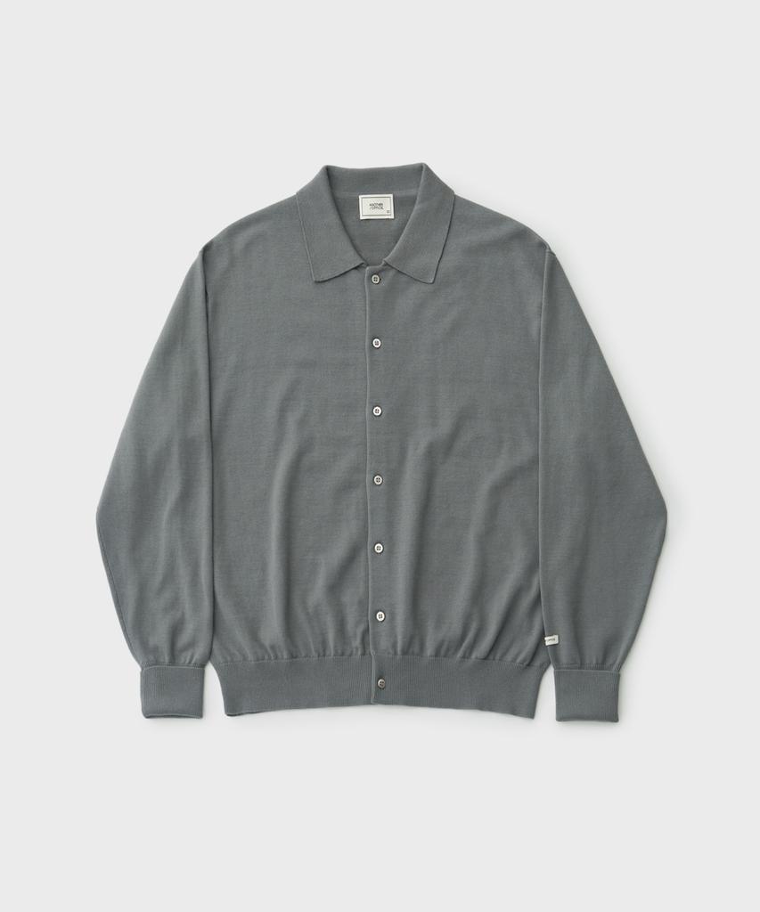Another Office Scape Knit Polo Cardigan (Gray)