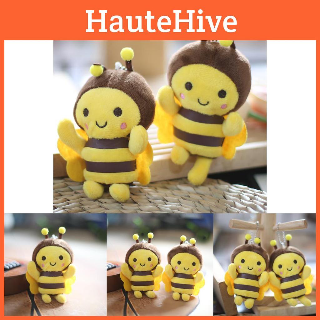 Cute Miniature Bee Plush Toy Charm In Yellow For Bags And Keys