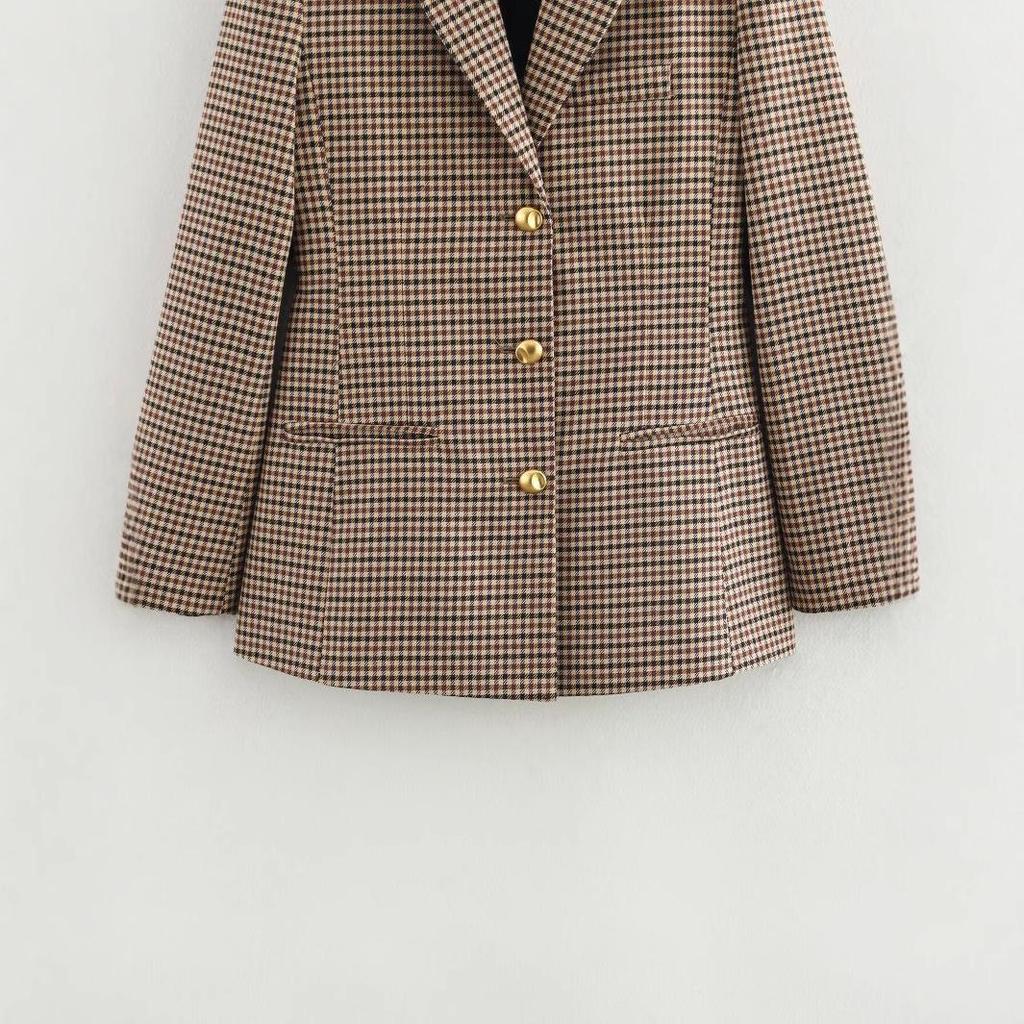 Spring 2025 Women's Euro-American Style Houndstooth Belted Suit