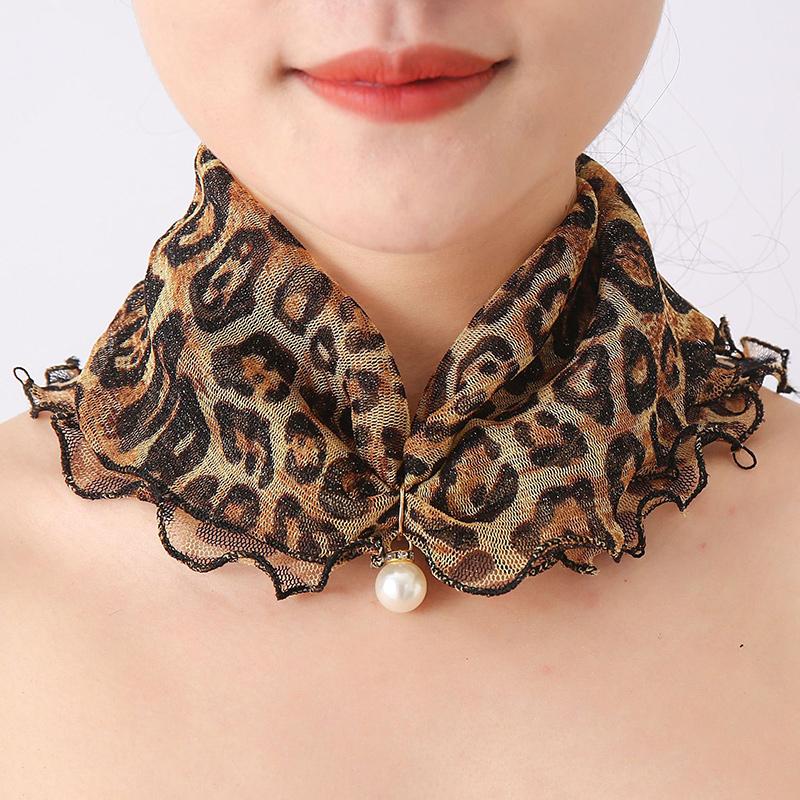Fashion Printed Gauze Scarf Pearl Pendant Scarf Spring Lightweight Muffler Women Decorative Small Silk Scarf Headband