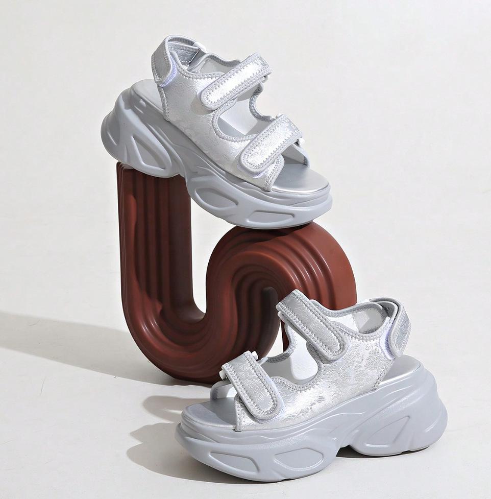 New casual sandals muffin Velcro large size foreign trade platform sandals denim women's shoes