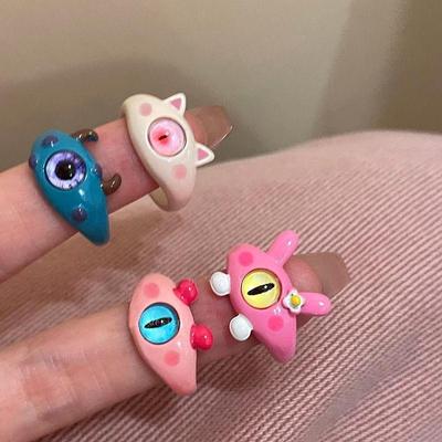 Punk Eyes Ring Cute Green Monster Ring For Women Fashion Sweet Two Color Cat Eyes Open Couple Ring Party Finger Accessories KTY