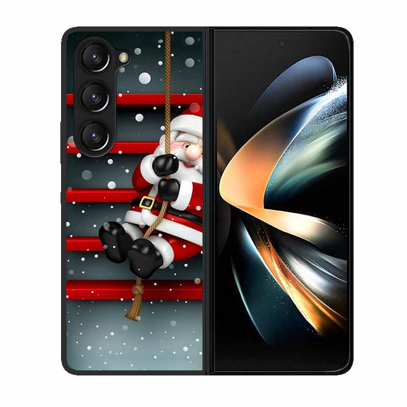 Christmas Case For Samsung Galaxy Z Fold 6 5 4 3 Cover Fold5 Fold4 Lovely Black Hard Plastic PC Cover For Galaxy Z Fold5 5G Case