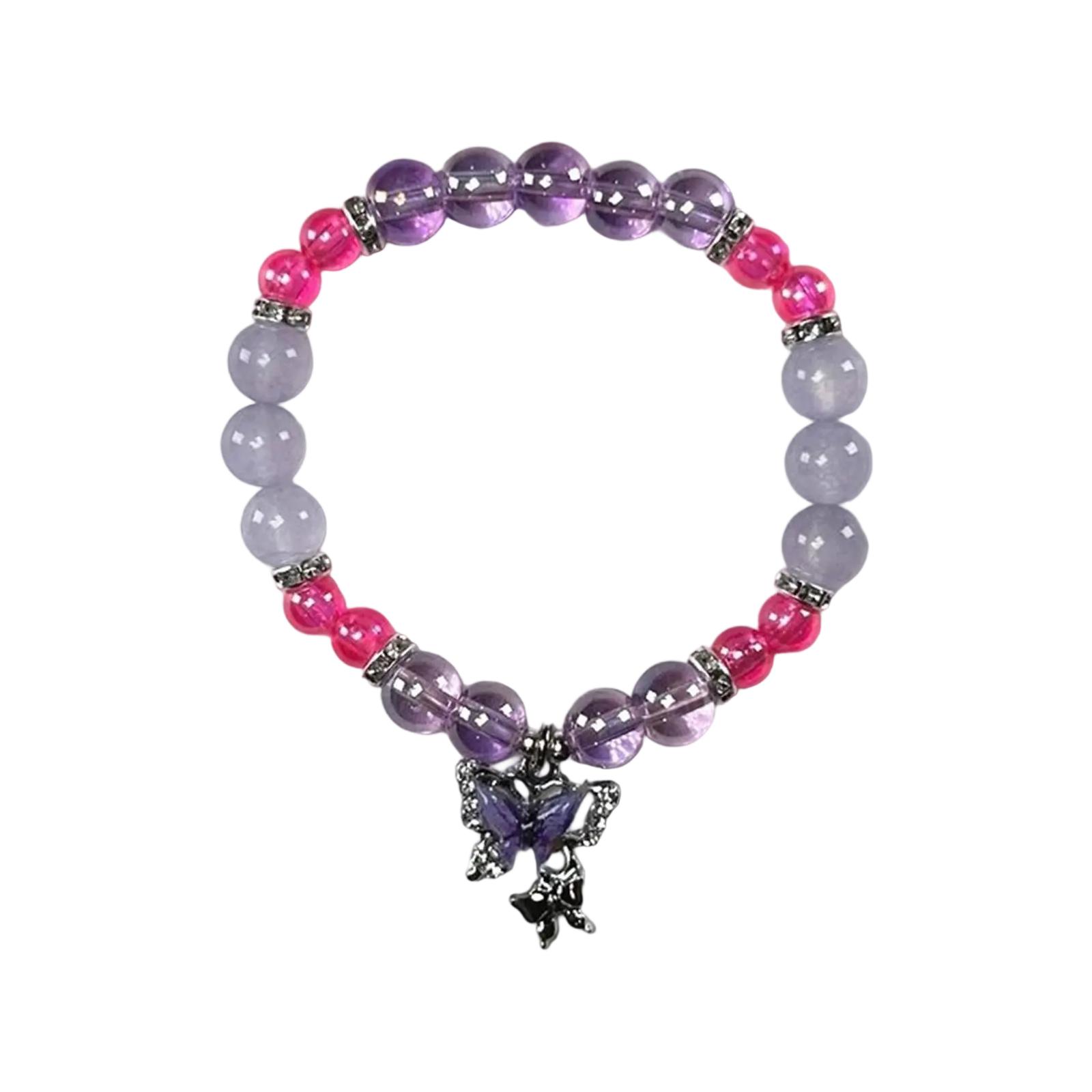 

Сладкий хрустальный браслет с бусинами, подвеска-бабочка, ручная цепочка для женщин, модный браслет дружбы, украшение на запястье фиолетовый