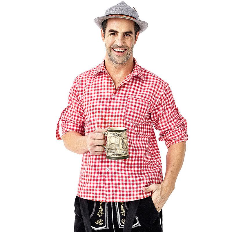 Men's Bavarian Red Plaid Beer Overalls Set - Traditional German Festival Wear