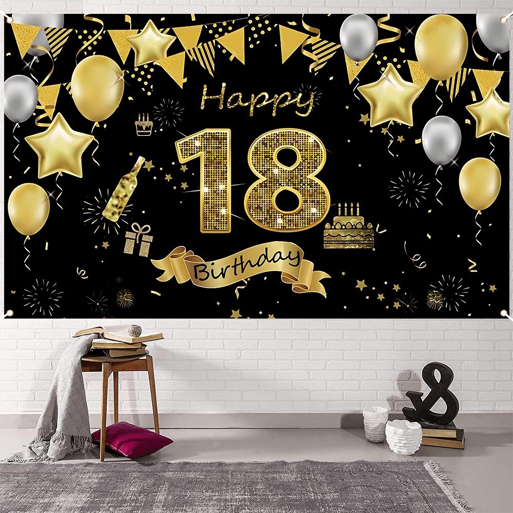 1 piece, birthday party decoration flag, background decoration for 18th birthday party, black and gold 18th birthday decoration
